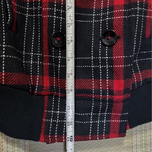Express Bomber Jacket Red Black Plaid Tartan 2008 Button-Down Stretch SMALL - Picture 12 of 12
